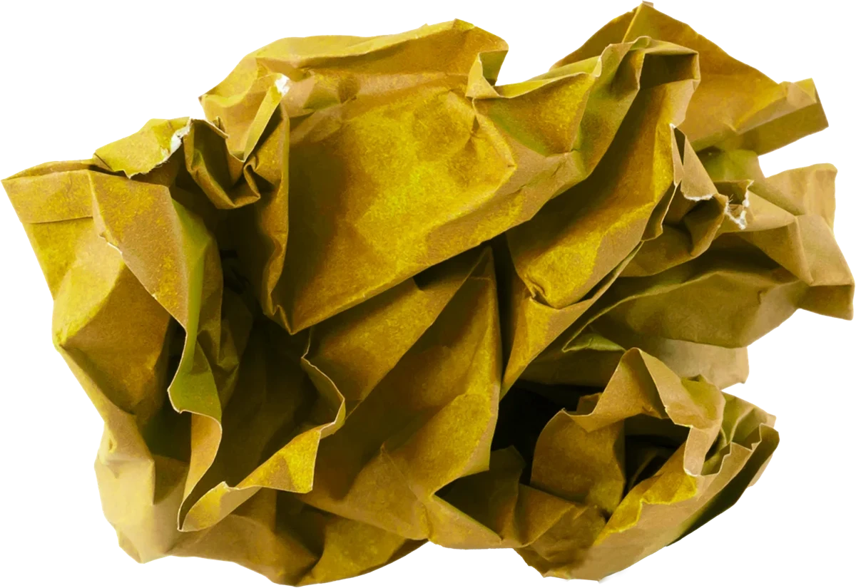 A crumpled yellow sheet of paper